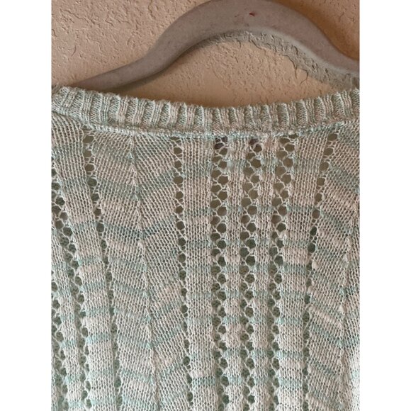 vtg Charming Charlie Womens Mint White Knit long sleeve Sweater Small sheer READ - Picture 9 of 10